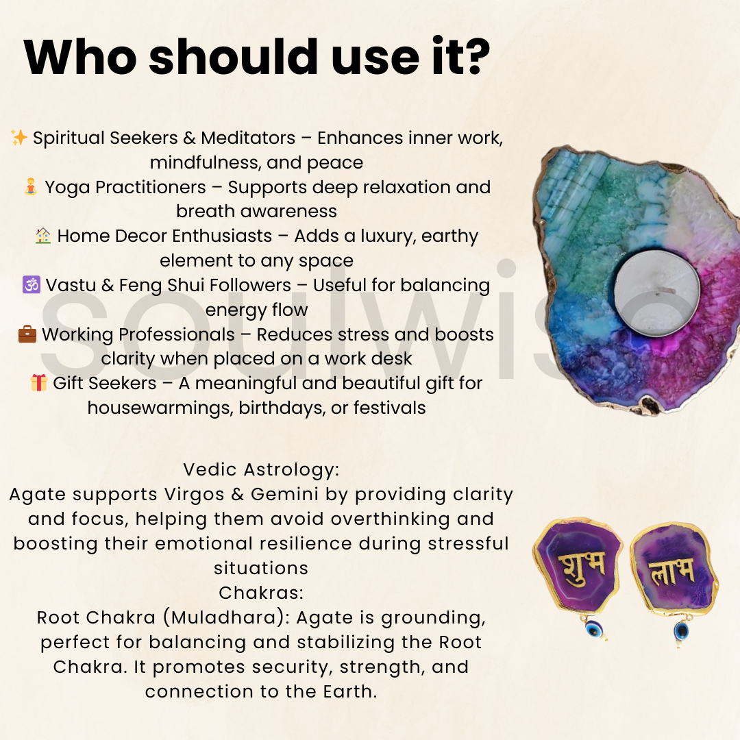 Diwali Agate Candle Holder & Shubh Labh Sticker Combo | Crystal Tea Light Holder & Decorative Agate Sticker Set for Home Entrance & Pooja | Festive Gift for Positive Energy & Vastu