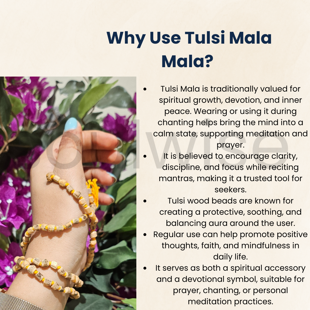 Soulwise Handcrafted Tulsi Jaap Mala 108 Beads – Traditional Prayer Beads Necklace for Devotion & Meditation