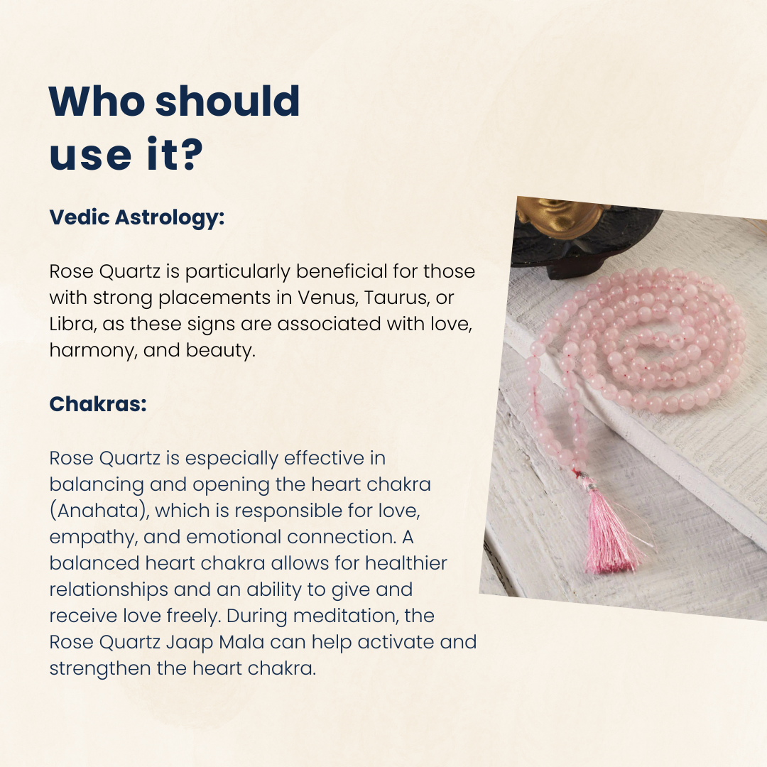 Rose Quartz 8mm Jaap Mala for Love, Healing & Meditation (108+1 Beads).