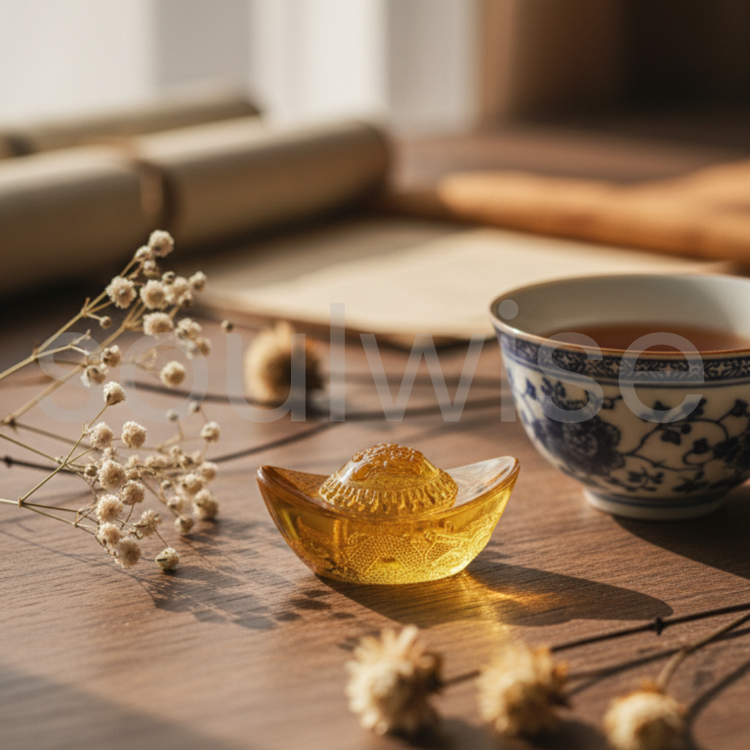 Golden Citrine Glass Ingot for Wealth & Business Success | Feng Shui & Vastu Remedy