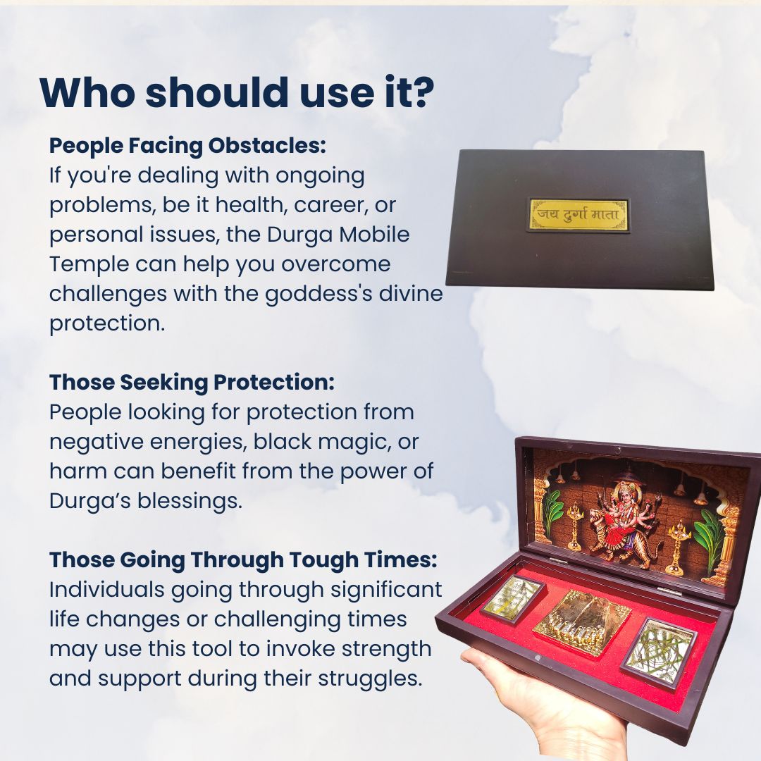 Maa Durga Pocket Temple with Devi Yantra, Mantra & Charan, Gold Plated, 1 Piece 8"x5", Navratri/Diwali Gift