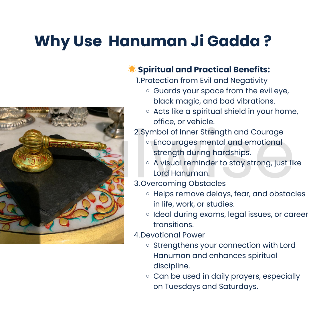 Hanuman Ji Gadda with Stand – 3 Inch Gold-Plated Metal Mace | Spiritual Idol for Home Temple, Car Dashboard, Office | Symbol of Strength & Protection
