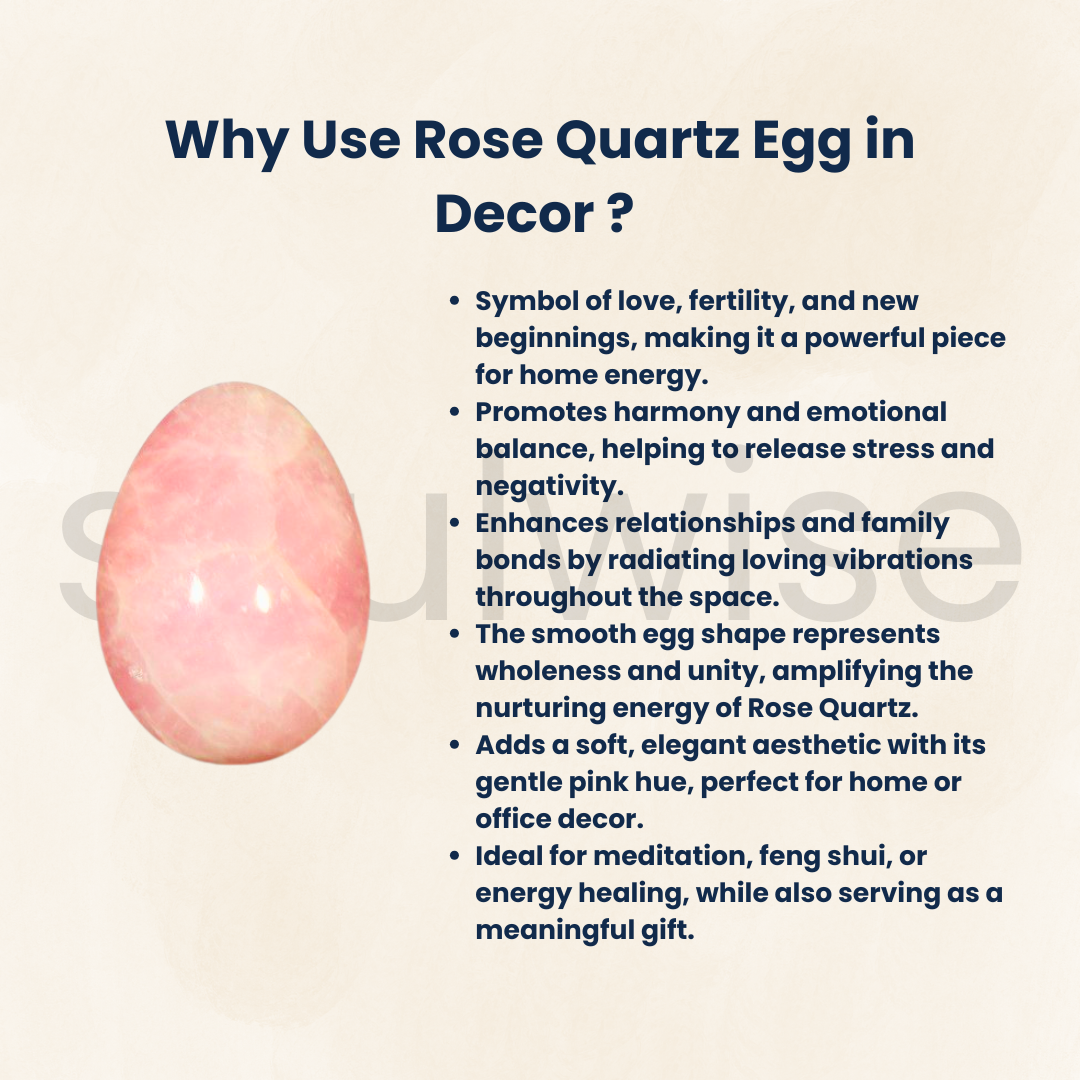 Soulwise Rose Quartz Crystal Egg – Natural Polished Gemstone for Energy Healing, Meditation & Decorative Display