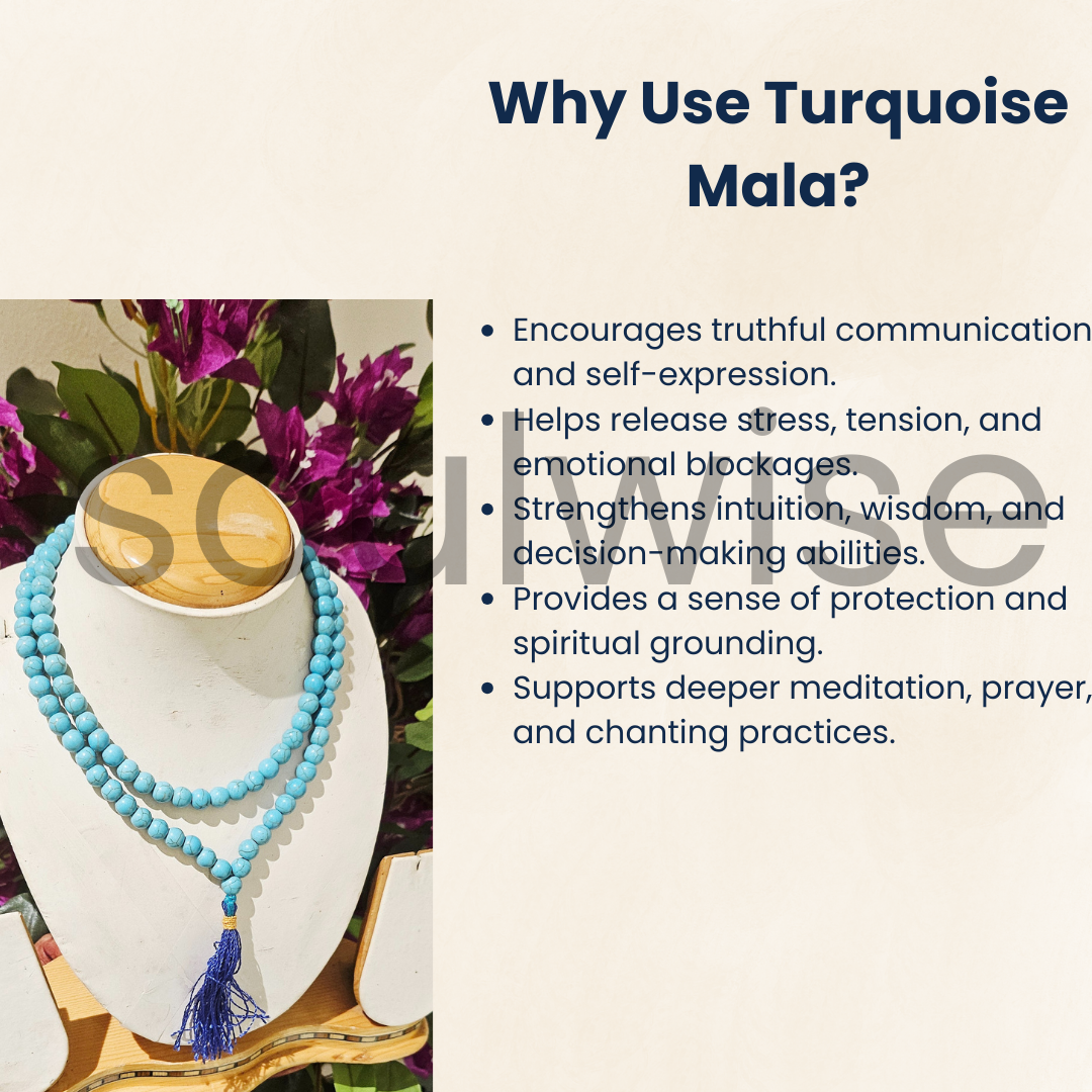 Soulwise Natural Turquoise Jaap Mala with 108+1 Beads (8mm) | Healing Prayer Beads for Meditation, Mantra Chanting, Spiritual Protection & Chakra Balance