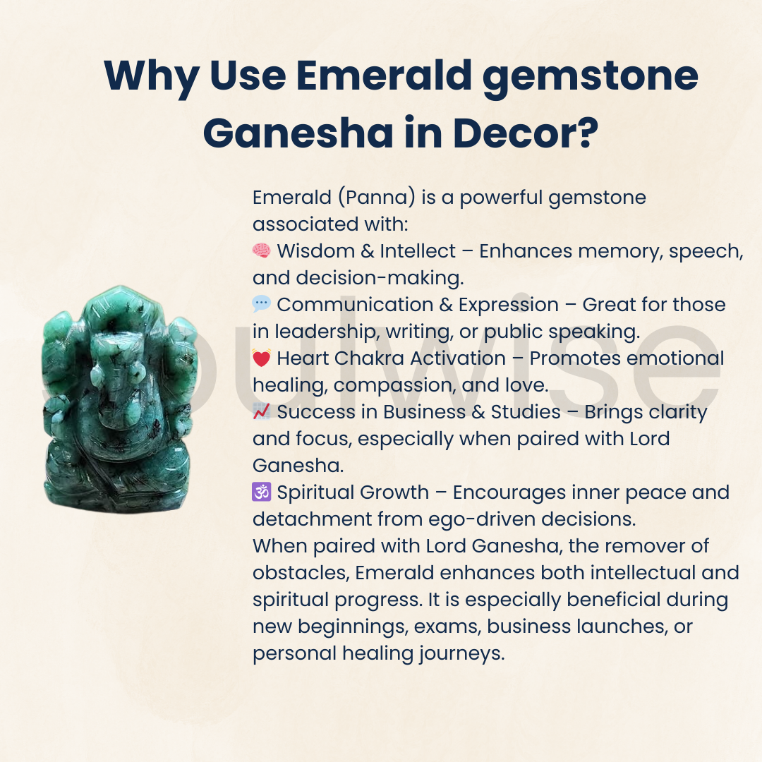 Soulwise Emerald Gemstone Ganesha Idol 74 ct. 3cm