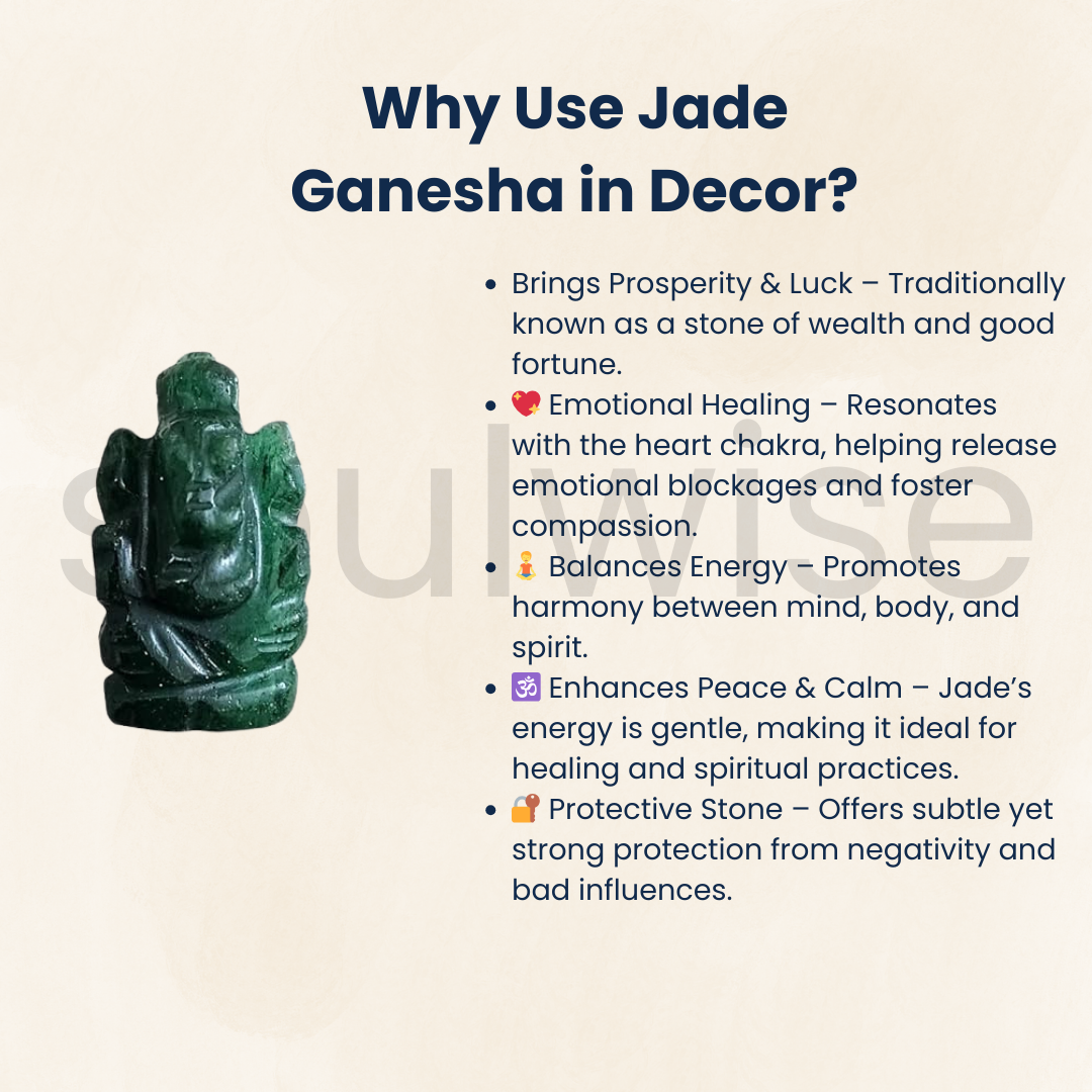 Jade Crystal Ganesha 1",Healing Crystal for Prosperity, Wisdom, Luck, Success,