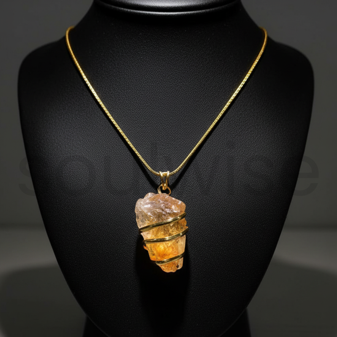 Golden Glow Raw Citrine Silver Pendant – Handcrafted Natural Crystal