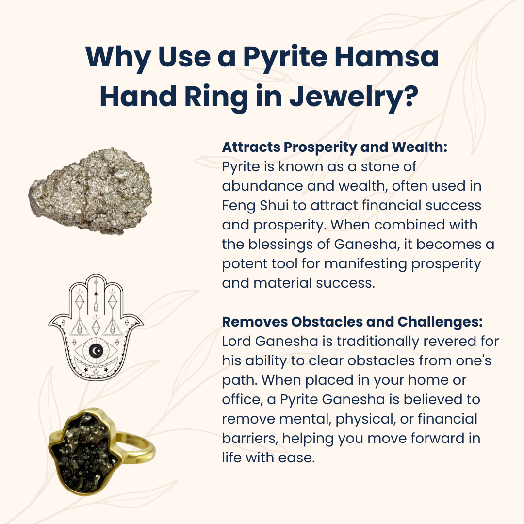 Rakhi Gift for Sister – Rose Quartz Crystal Flower & Pyrite Hamsa Ring – Protective Jewelry & Healing Decor Duo.