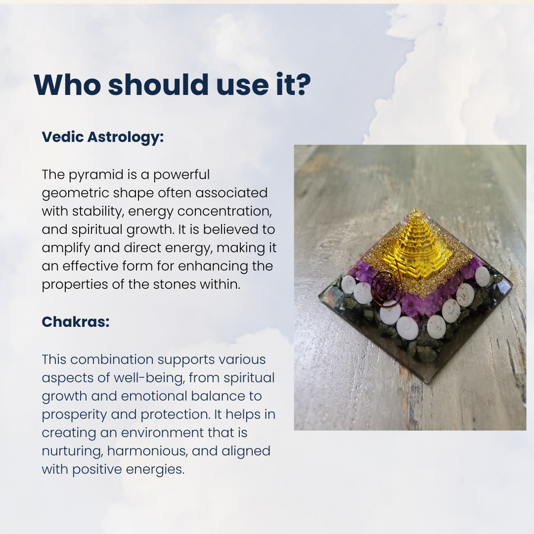 Dhan Suraksha, Laxmi Pyramid Orgonite Amethyst & Gomti Chakra