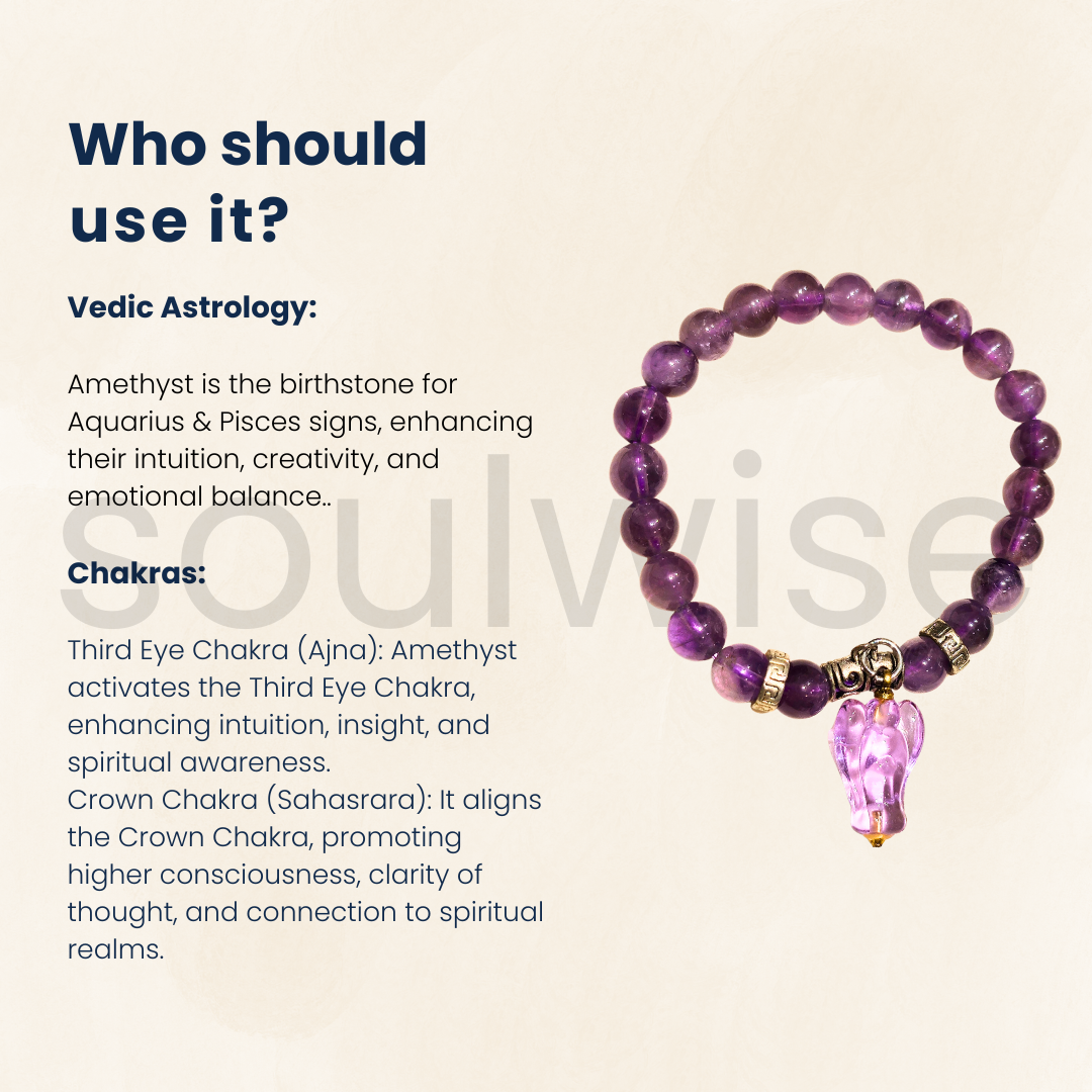 Amethyst 8mm Natural Crystal Healing Bracelet with Angel Charm