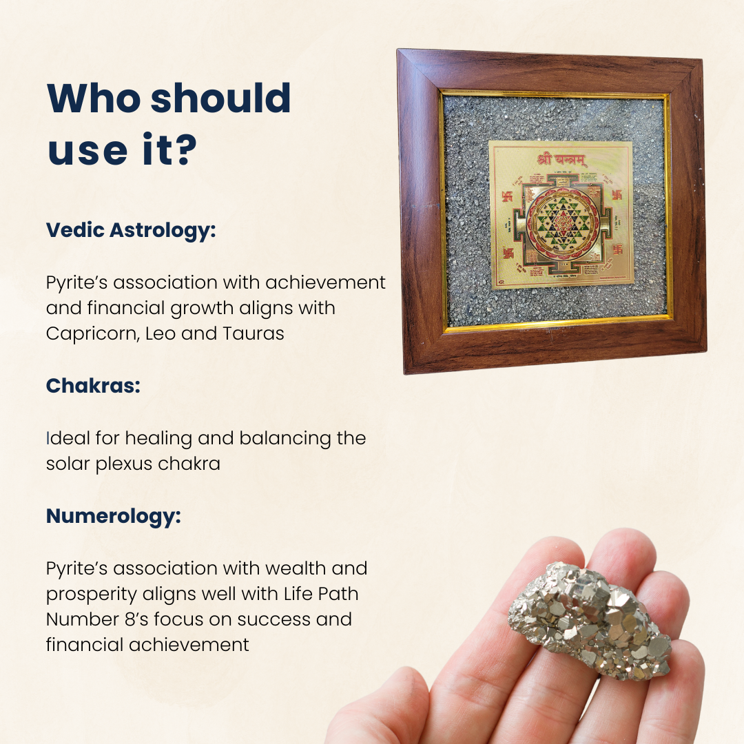 Pyrite Crystal Frame with Shree Yantra Plate for Wealth and Abundance – 18x18cm Wall Decor