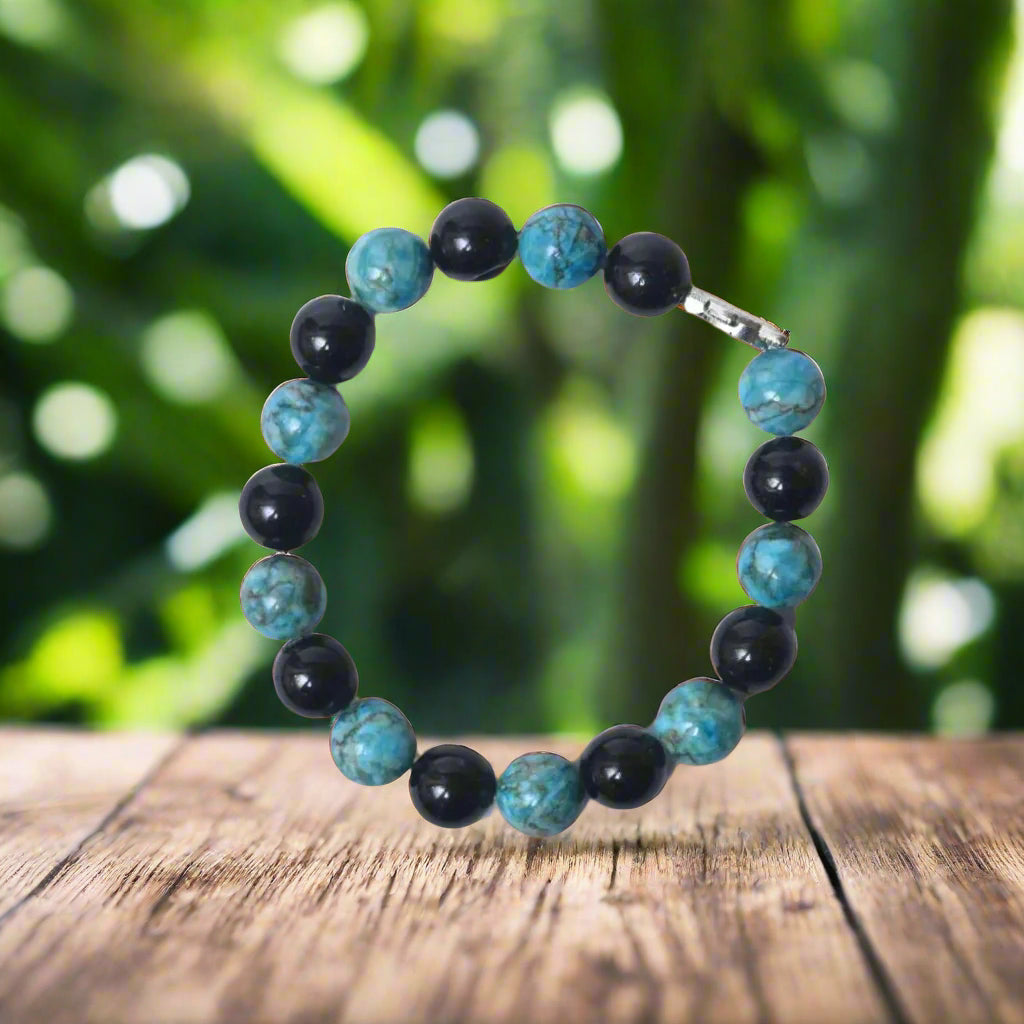 Turquoise and Black Tourmaline Prosperity Bracelet