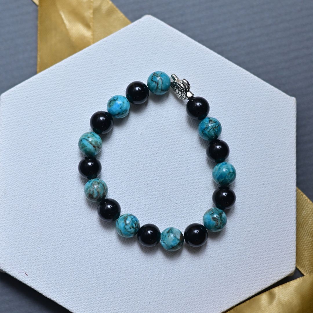 Turquoise and Black Tourmaline Prosperity Bracelet