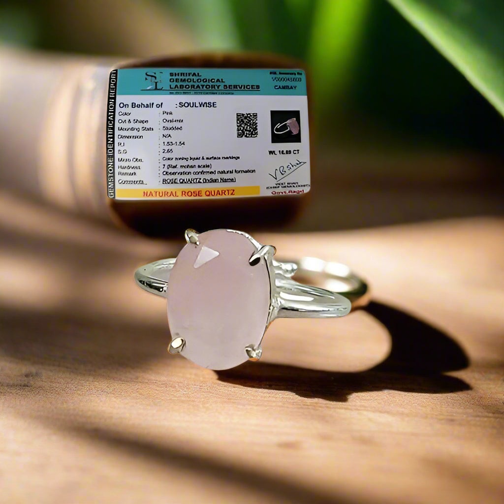 Rose Quartz Ring, Oval-Mix Cut, 16.69 Carat, Pink, Adjustable, Healing Crystal for Love and Good Realtionship Harmony