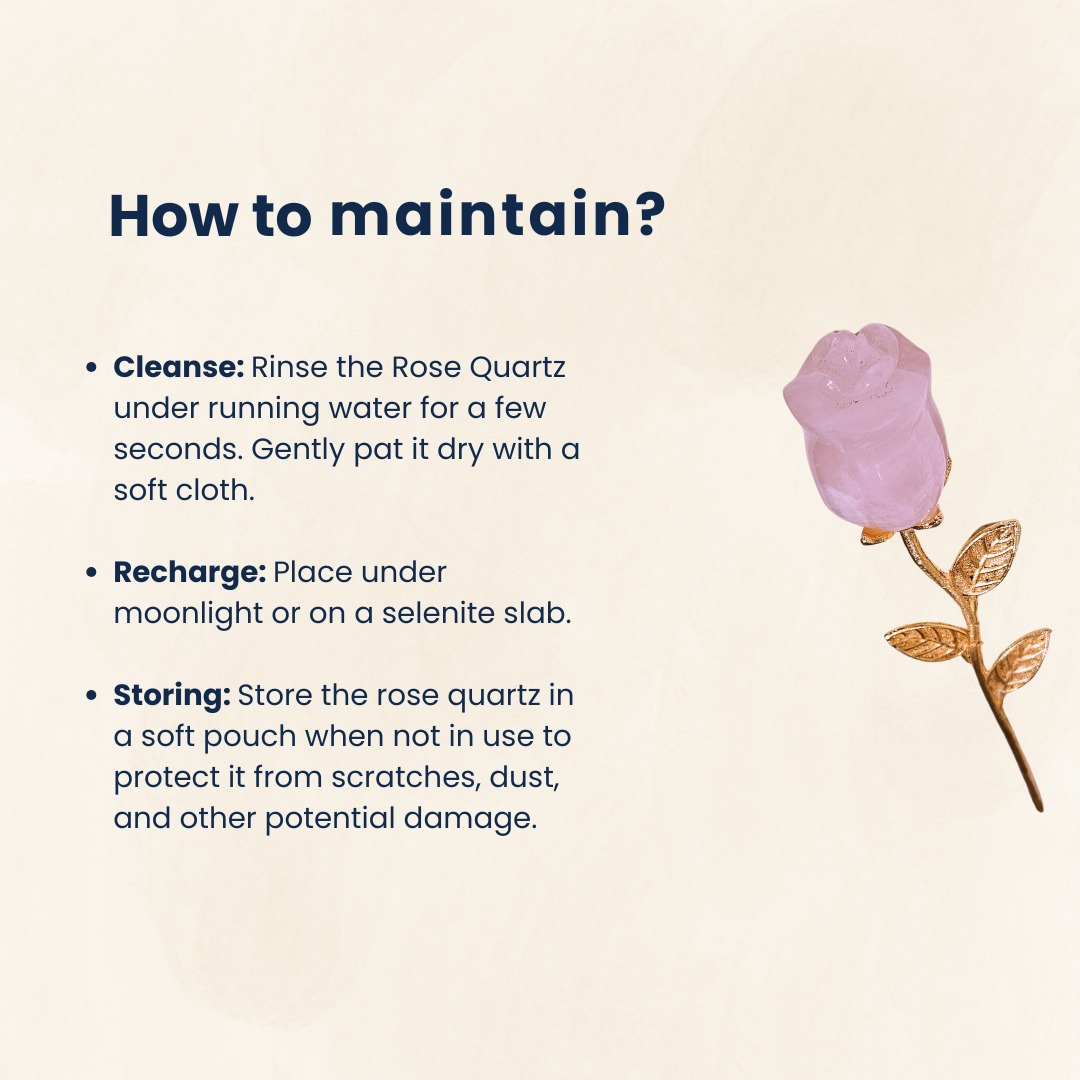 Natural Rose Quartz Crystal Rose with Gold-Toned Stem
