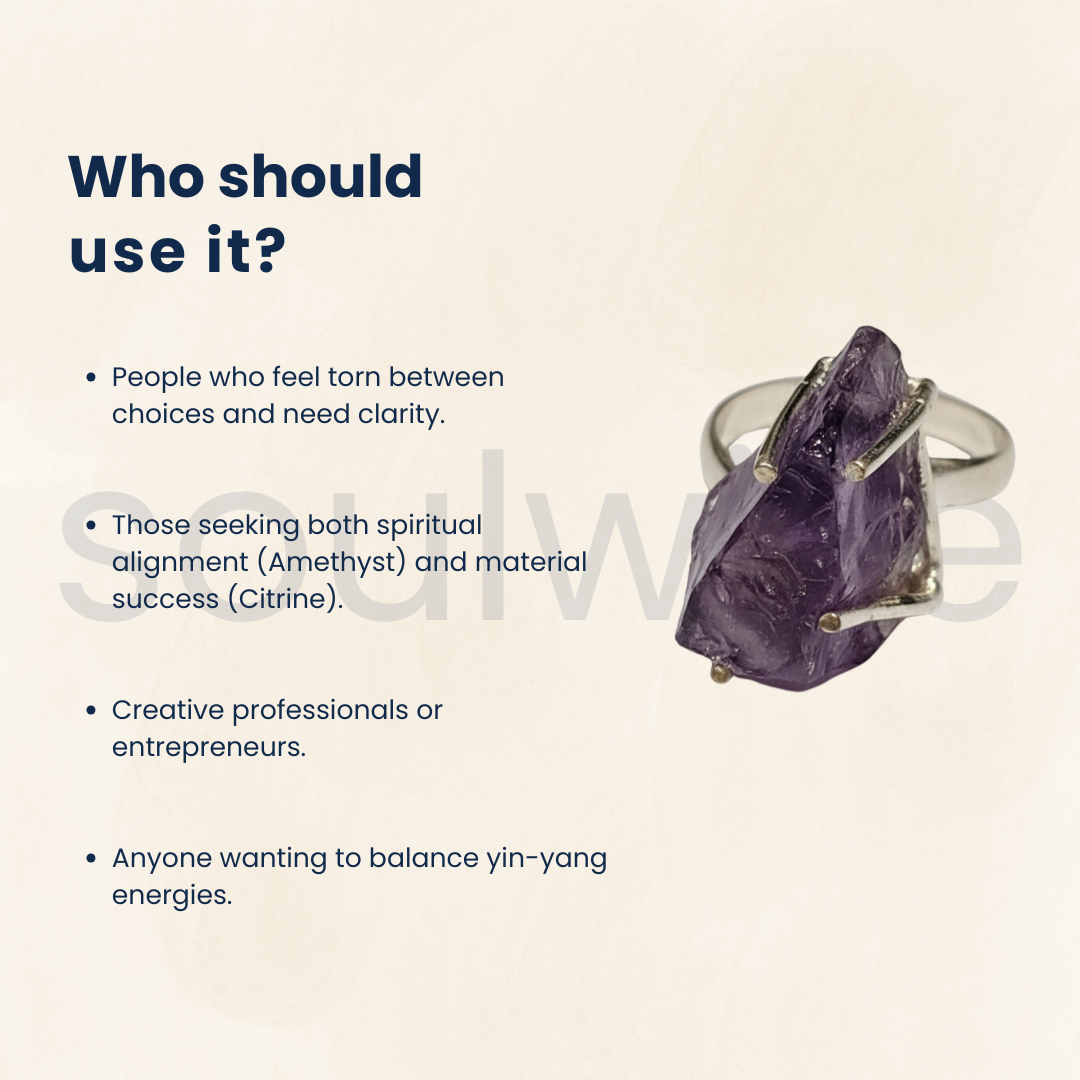 Raw Amethyst Crystal Ring – Natural Uncut Stone in Silver – Adjustable Handmade Ring – Healing Crystal Jewelry for Women & Men