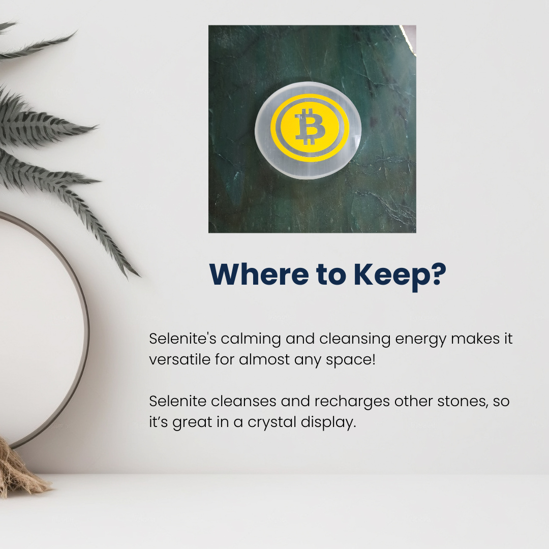 Bitcoin Symbol Selenite Crystal Charging Plate