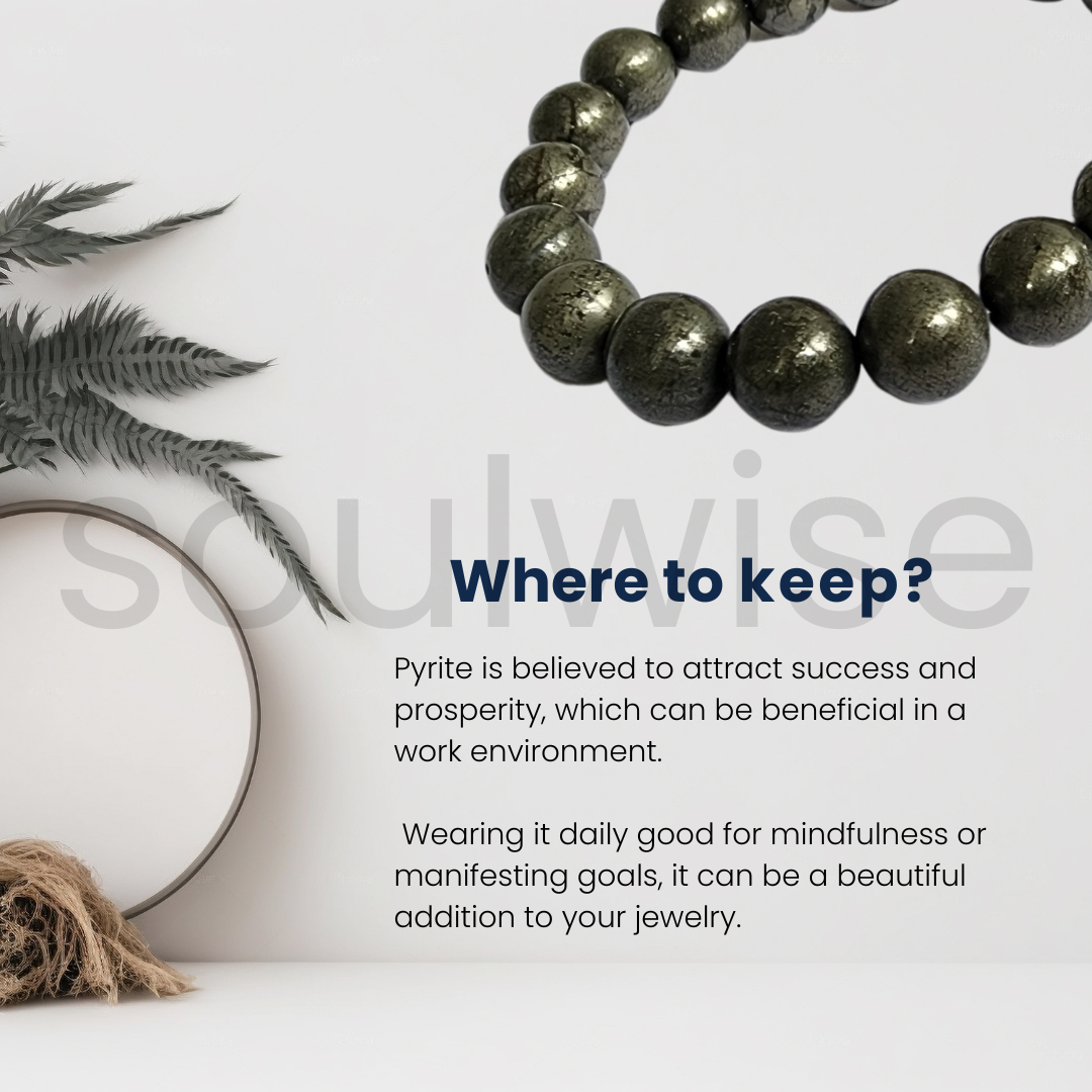 Soulwise Natural Pyrite Bracelet, Reiki energy healing crystal for wealth, money, abundance and willpower, manifestation, money magnet unisex jewlery ( 10mm)
