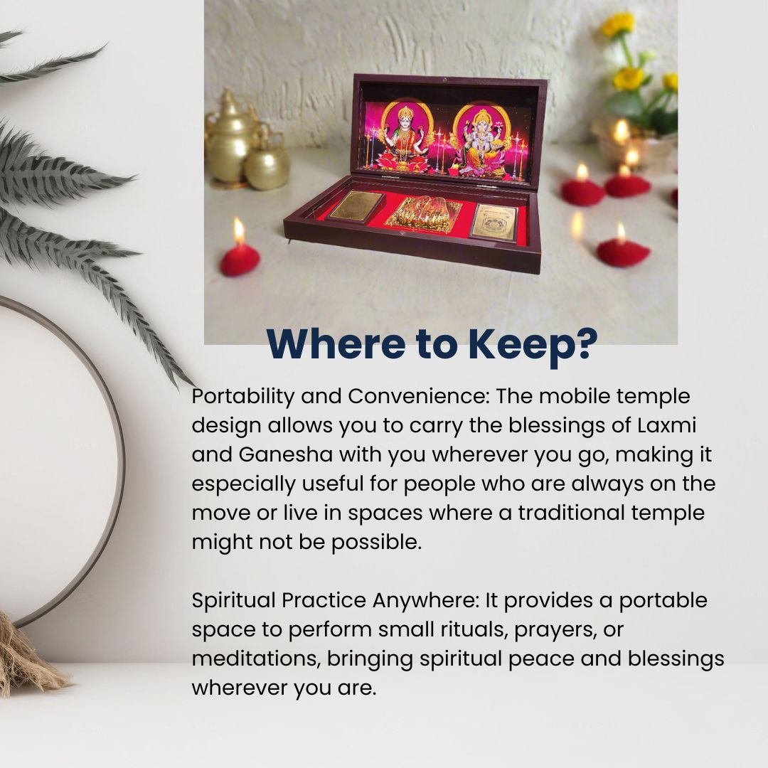 Diwali Spiritual Gift |Laxmi Ganesha Pocket Temple with Laxmi Yantra, Ganesh Yantra, & Charan, Gold Plated, 1 Piece 8"x5", Diwali Gift & Home Decor