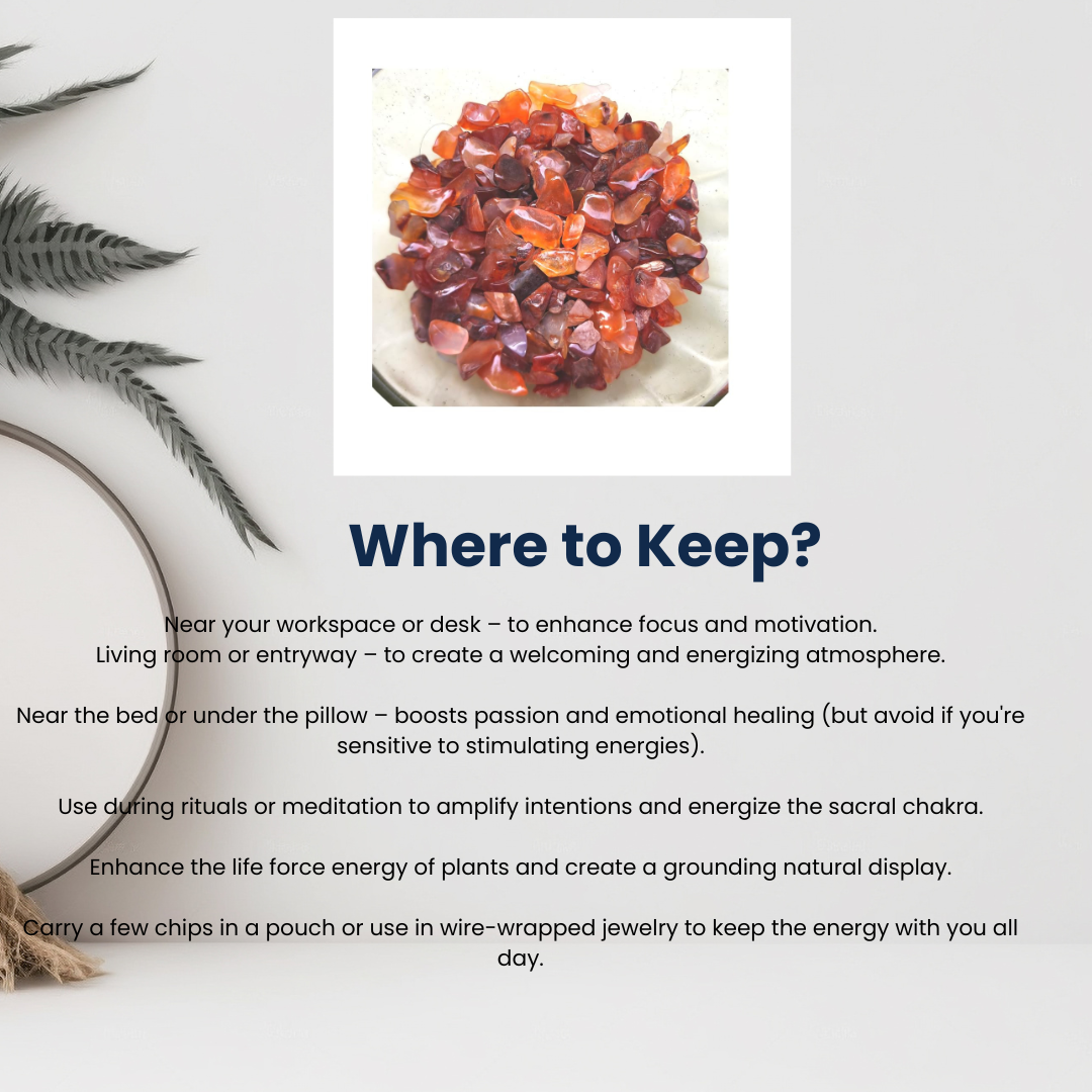Natural Carnelian Crystal Chips 100g, Home Decor, Garden and Table Decor Crystal, Reiki Healing Rangoli Decor for Joy, Well Being & Creativity