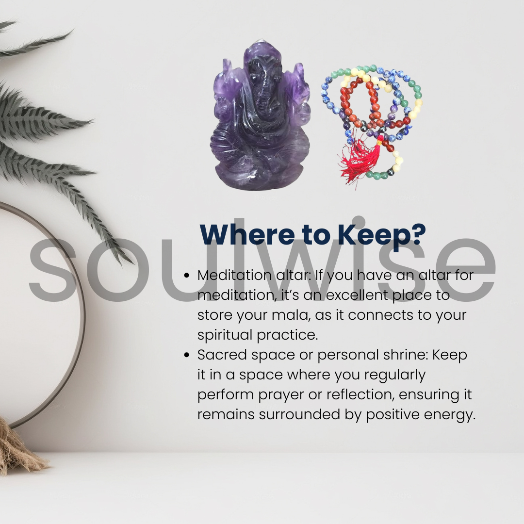 Diwali Worship Combo Pack |Amethyst Ganesha 2" with 7 Chakra jaap mala, necklace,Crystal Gift Combo.