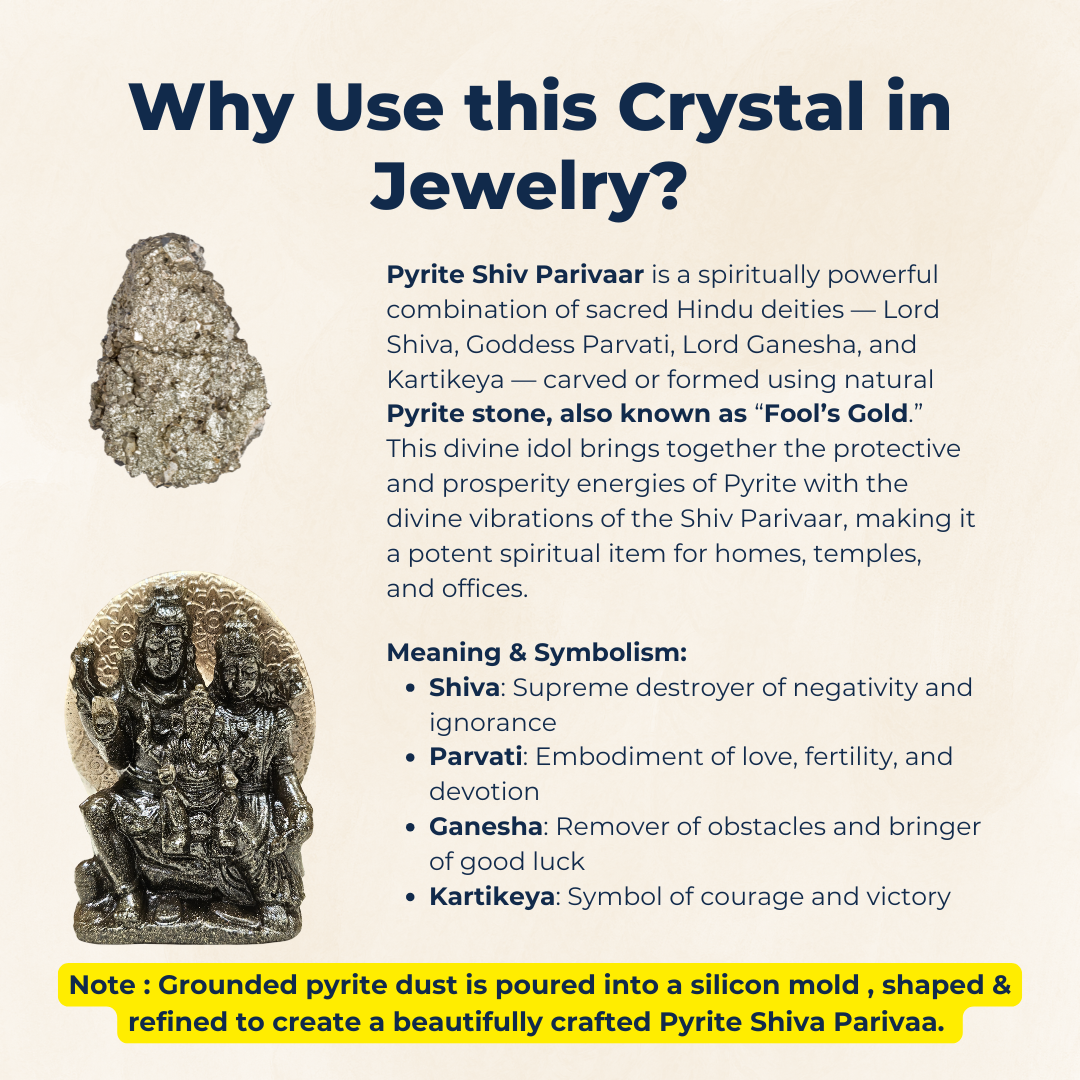 Divine Family Statue of Lord Shiva, Parvati, & Ganesha |Pyrite Shiva Parivar Idol | Prosperity & Protection Figurine for Home Temple, Vastu, Meditation & Spiritual Gifts.