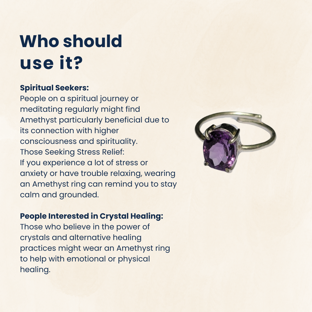 Amethyst Gemstone Certified Ring, Adjustable