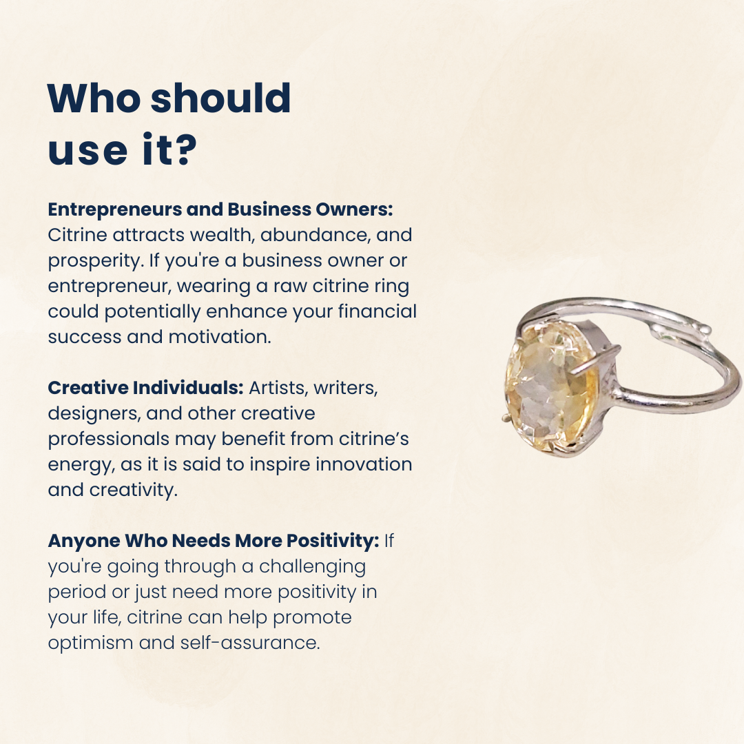 Citrine Gemstone Ring, Certified, Adjustable