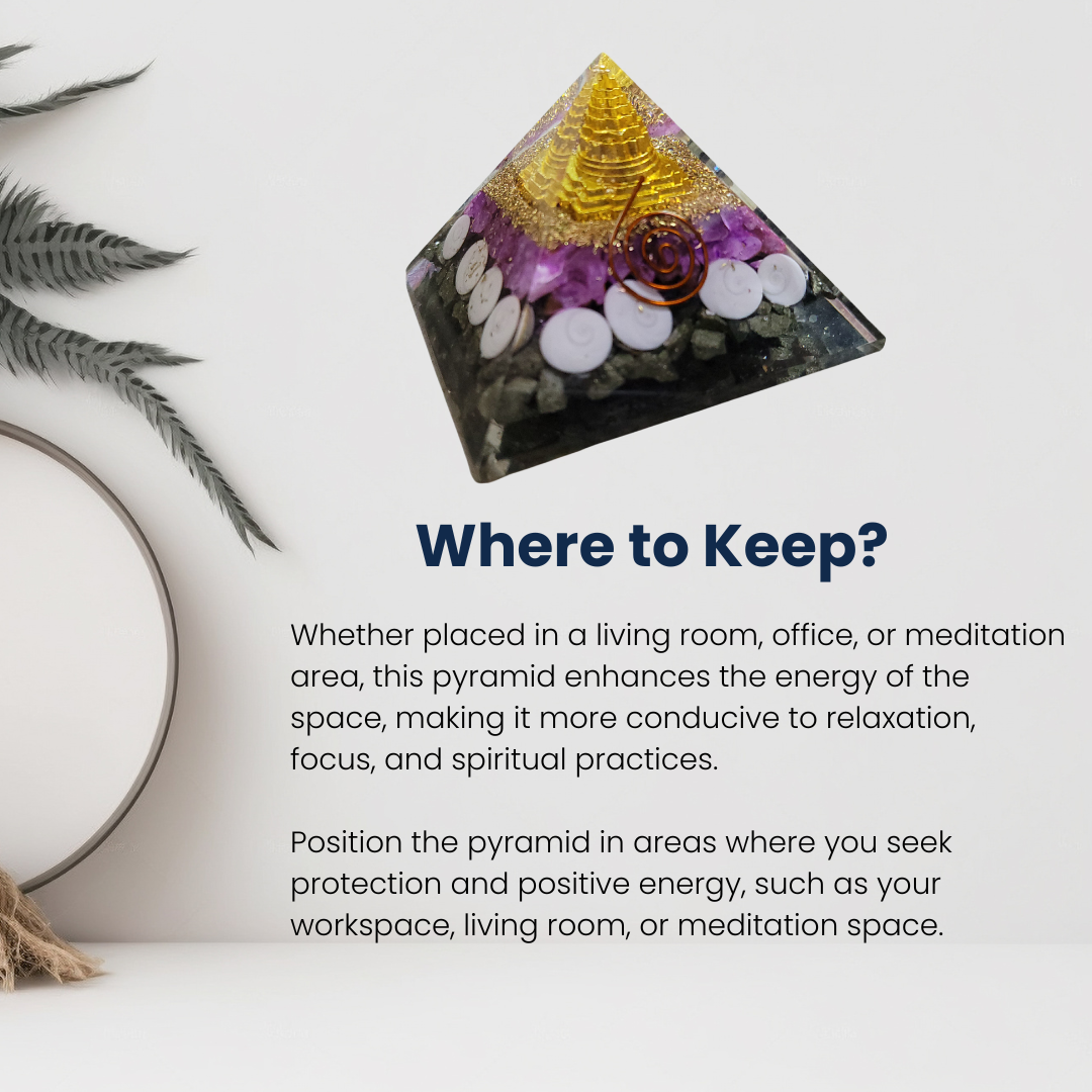 Dhan Suraksha, Laxmi Pyramid Orgonite Amethyst & Gomti Chakra