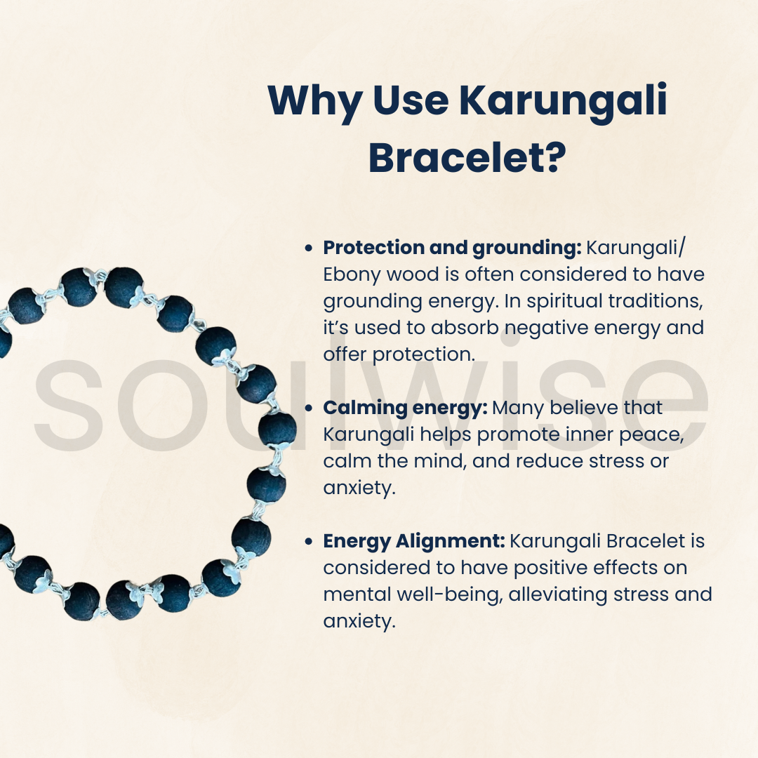 Karungali Bracelet for Men & Women | 8mm Natural Ebony Wood Beads | Silver Plated Caps | Siddha Spiritual Protection Bracelet