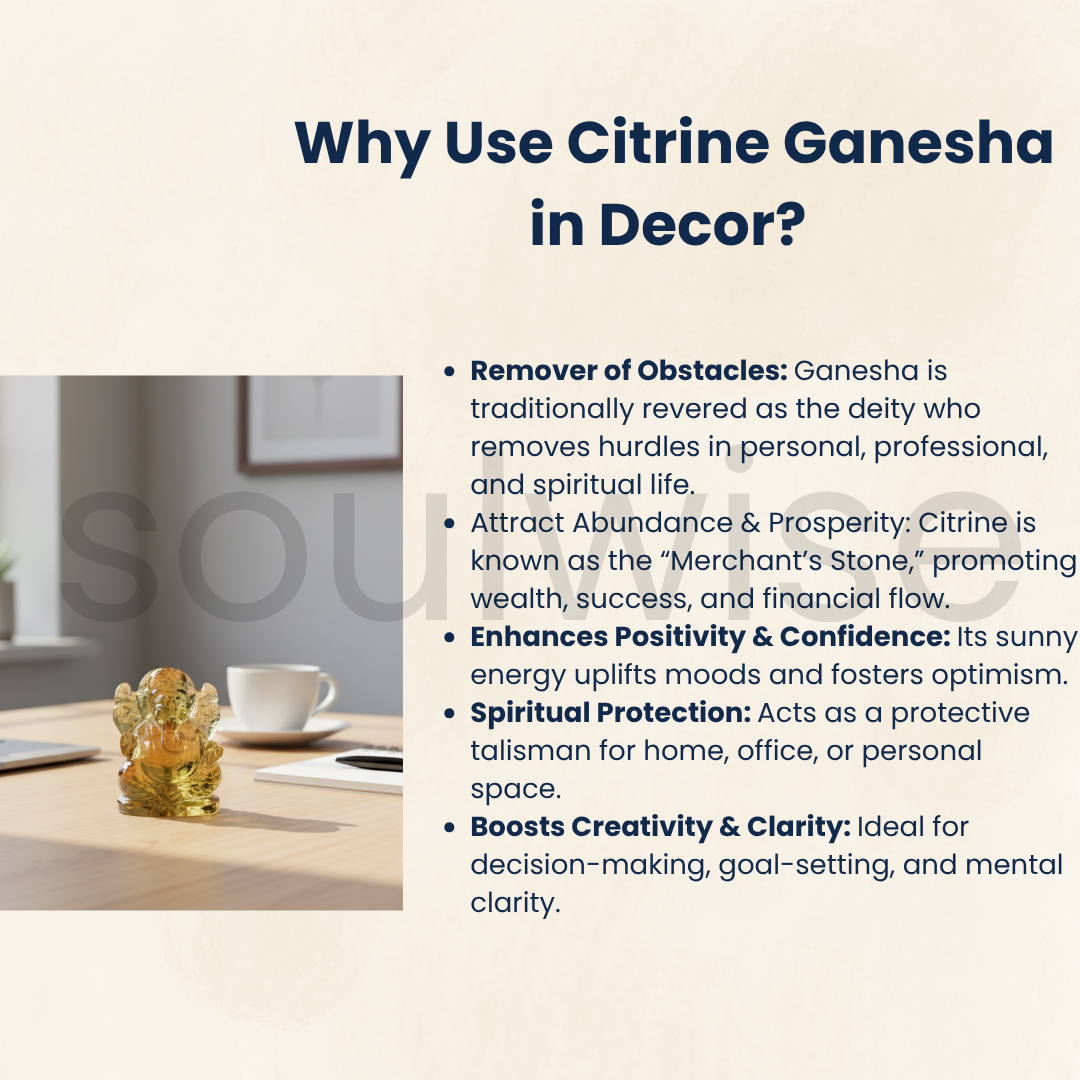 1-Inch Citrine Ganesha Statue – Handcrafted Healing Crystal Figurine