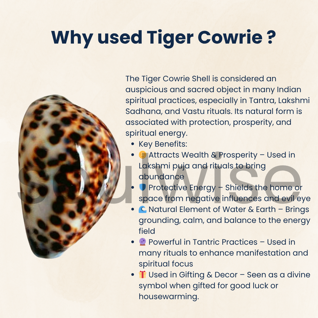 Tiger Cowrie Shell – Big Size Natural Sea Shell for Diwali, Vastu, Puja & Home Decor | Original Spotted Cowrie for Lakshmi Sadhana, Wealth Rituals & Spiritual Protection