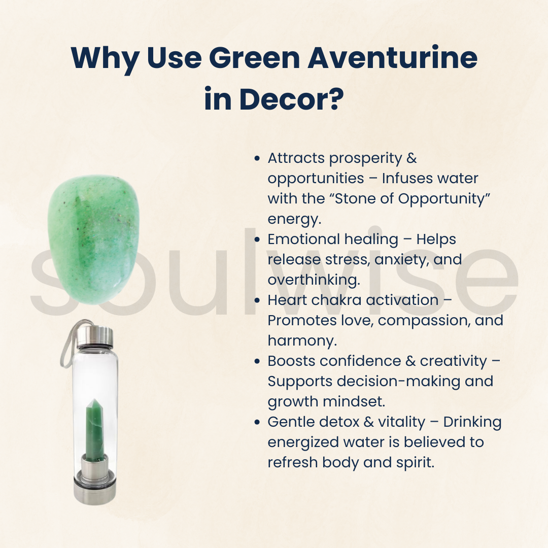 Green Aventurine Elixir Water Bottle 500 ml, Infused with Green Aventurine attract luck, abundance, healing crystal Point Pencil Leak Proof Stainless Steel Cap