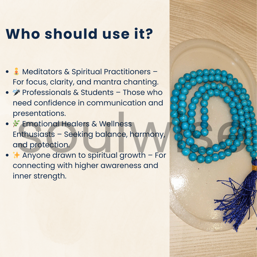 Soulwise Natural Turquoise Jaap Mala with 108+1 Beads (8mm) | Healing Prayer Beads for Meditation, Mantra Chanting, Spiritual Protection & Chakra Balance