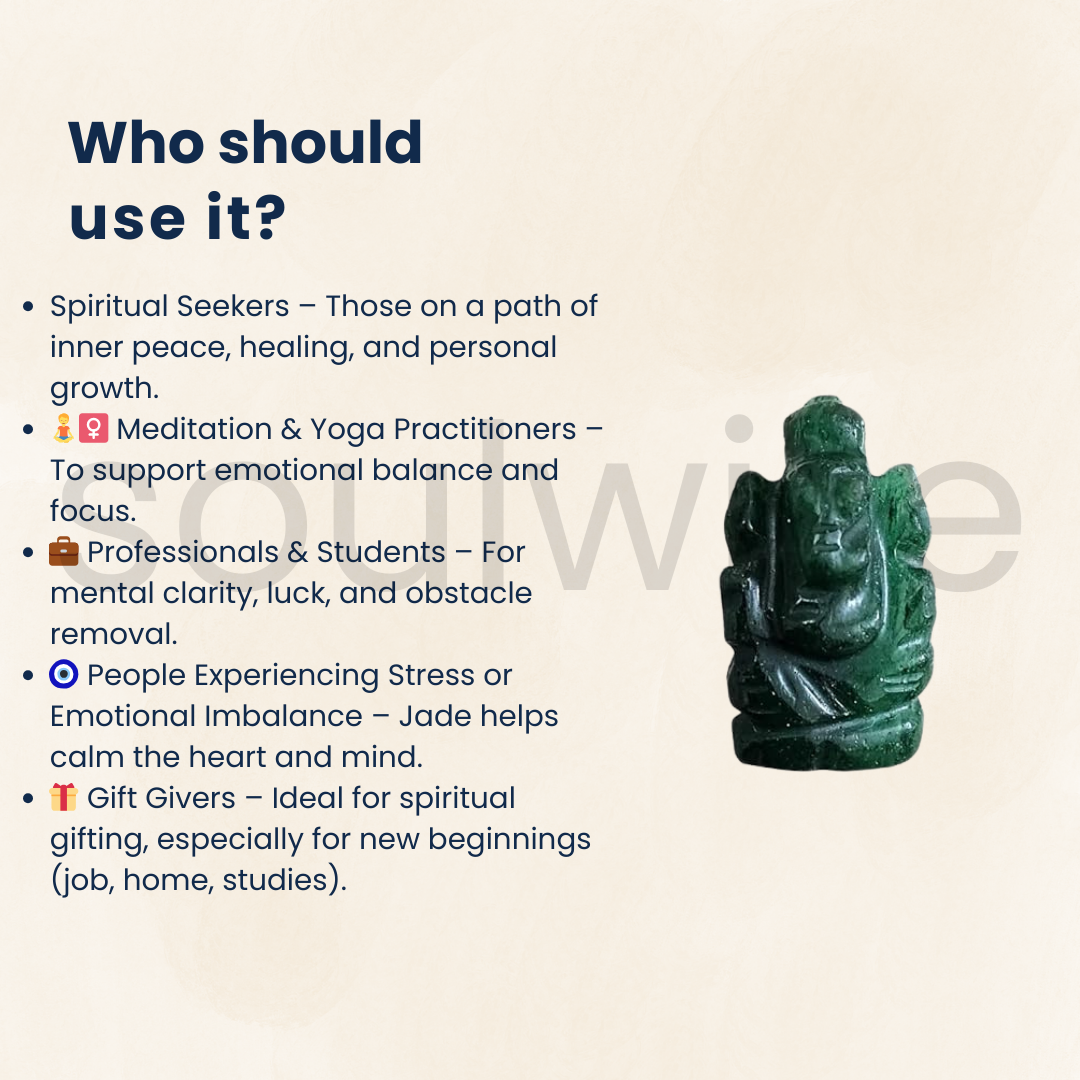 Jade Crystal Ganesha 1",Healing Crystal for Prosperity, Wisdom, Luck, Success,