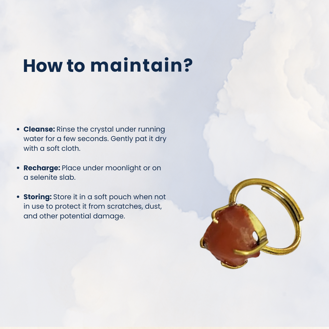 Raw Carnelian Crystal Metal Ring, Golden Plated, Adjustable, Healing energy for Confidence, Encouraging positivity, & good fortune, Unisex gift