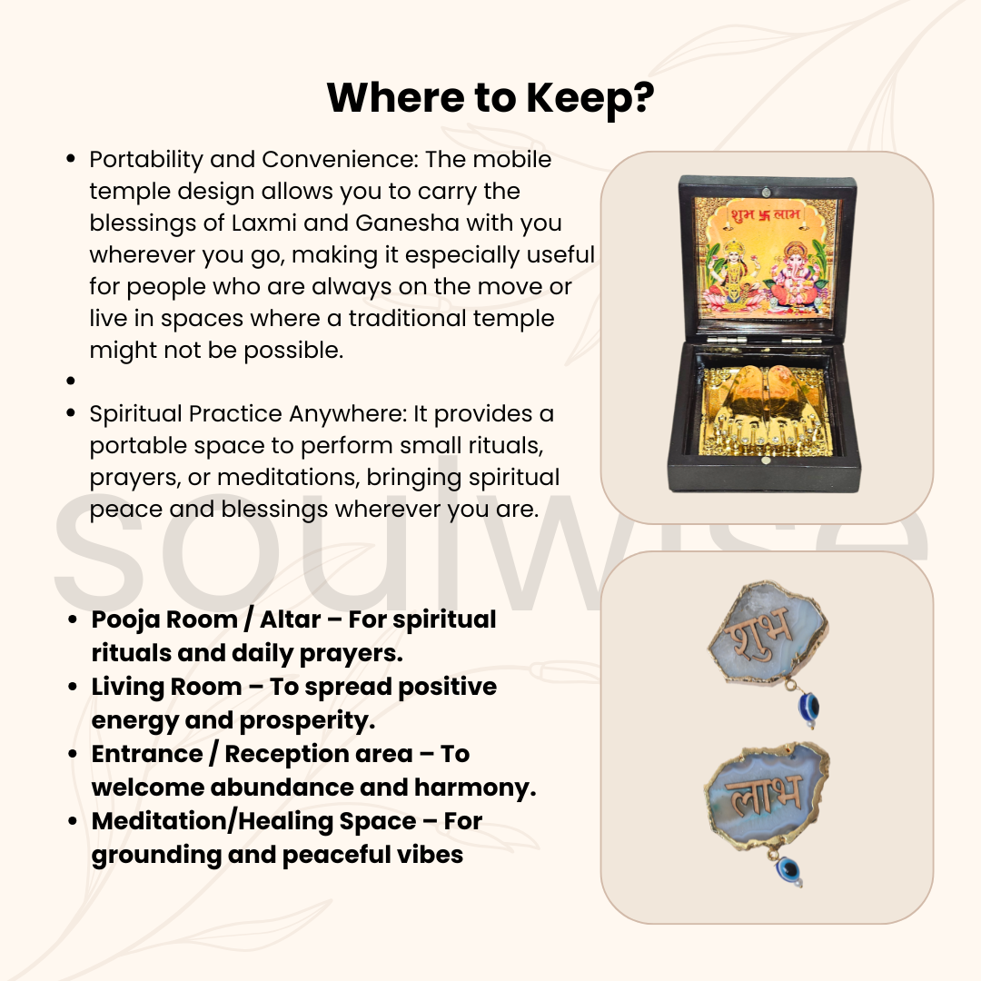 Shubh Diwali Combo – Laxmi Ganesh Pocket Temple + Natural Agate Shubh Labh Door Sticker | Auspicious Gift for Home Entrance & Puja