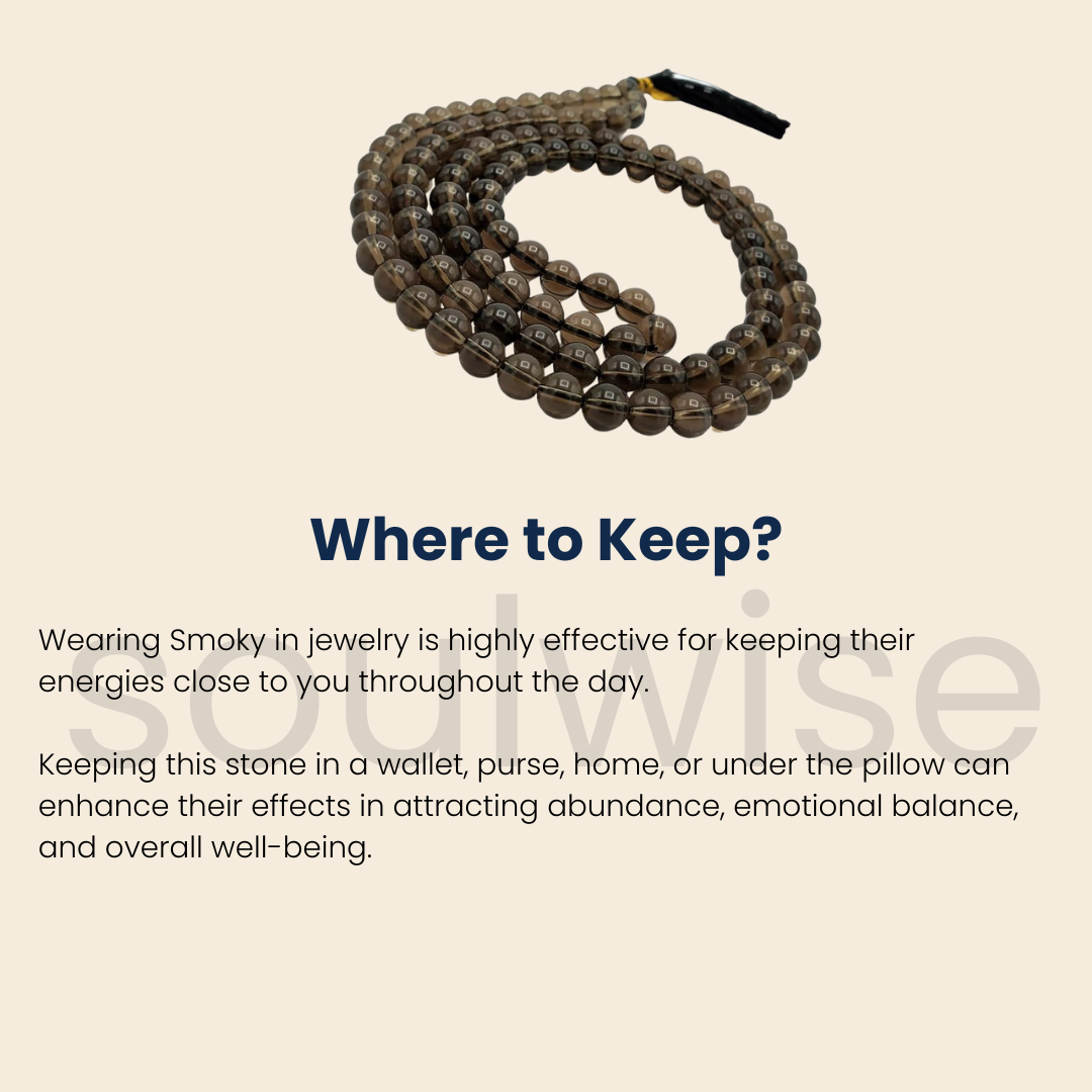 Soulwise Smoky Quartz Japa Mala – 108 Beads | 8mm Natural Crystal Prayer Necklace for Grounding, Aura Protection & Meditation