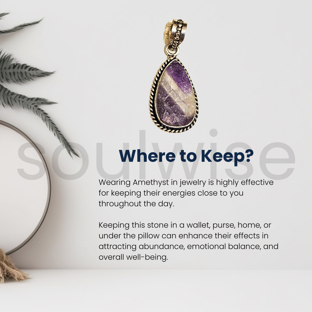 Raw Chevron Amethyst Teardrop Pendant – Natural Rough-Cut Purple & White Quartz Crystal Necklace Charm