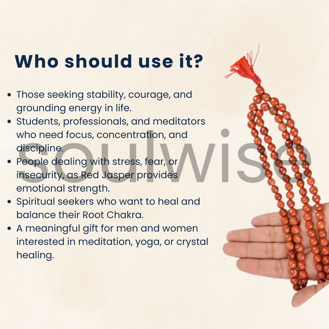 Soulwise Red Jasper Mala Beads 108 –(Handmade Gemstone Japa Mala for Men & Women).