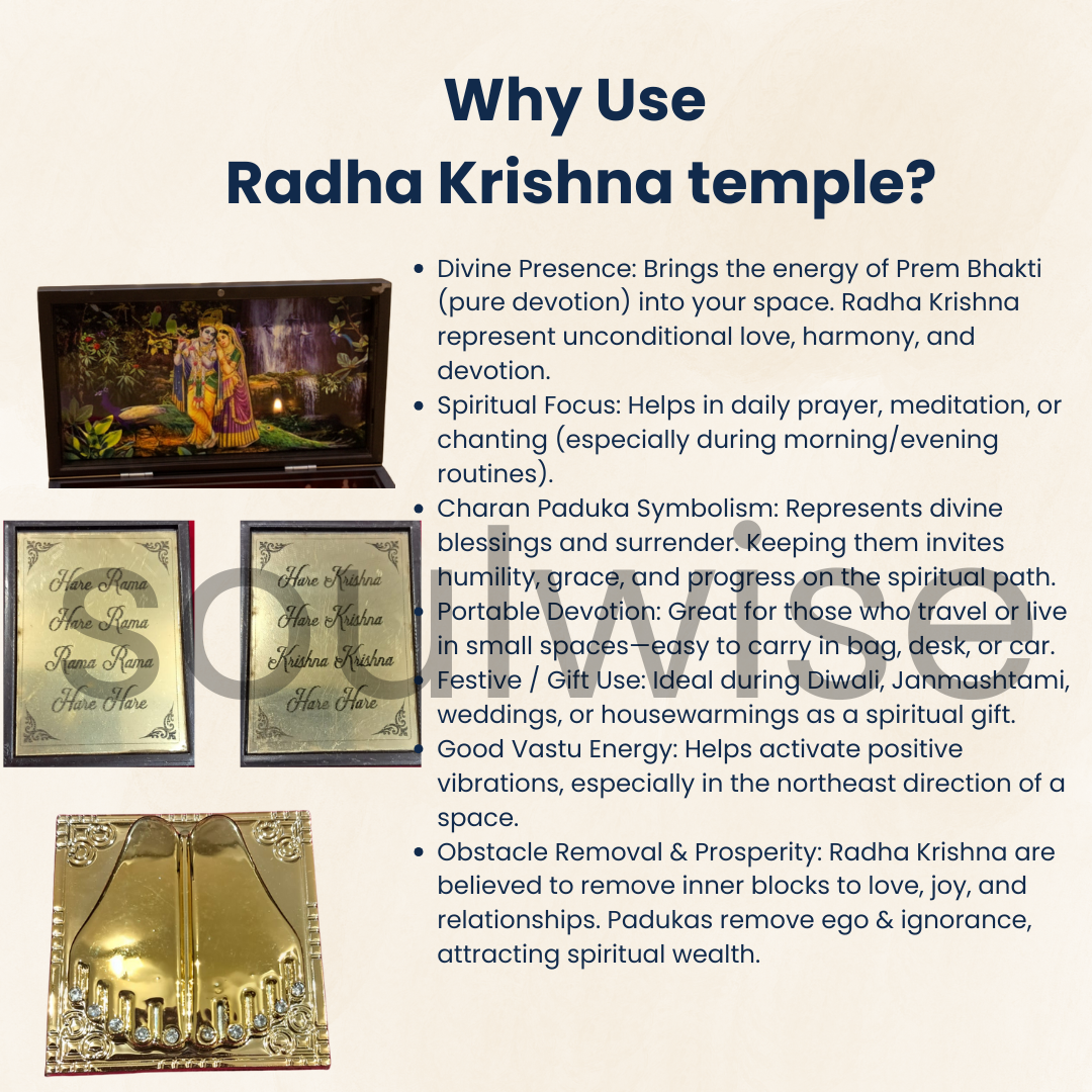 Diwali Pocket Temple - Radha-Krishna Decorative Gift Box with Chaupai & Charan Paduka | Handcrafted Wooden Mini Mandir
