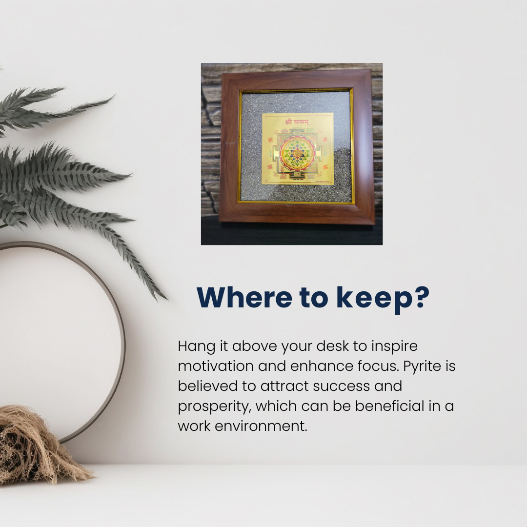 Pyrite Crystal Frame with Shree Yantra Plate for Wealth and Abundance – 18x18cm Wall Decor