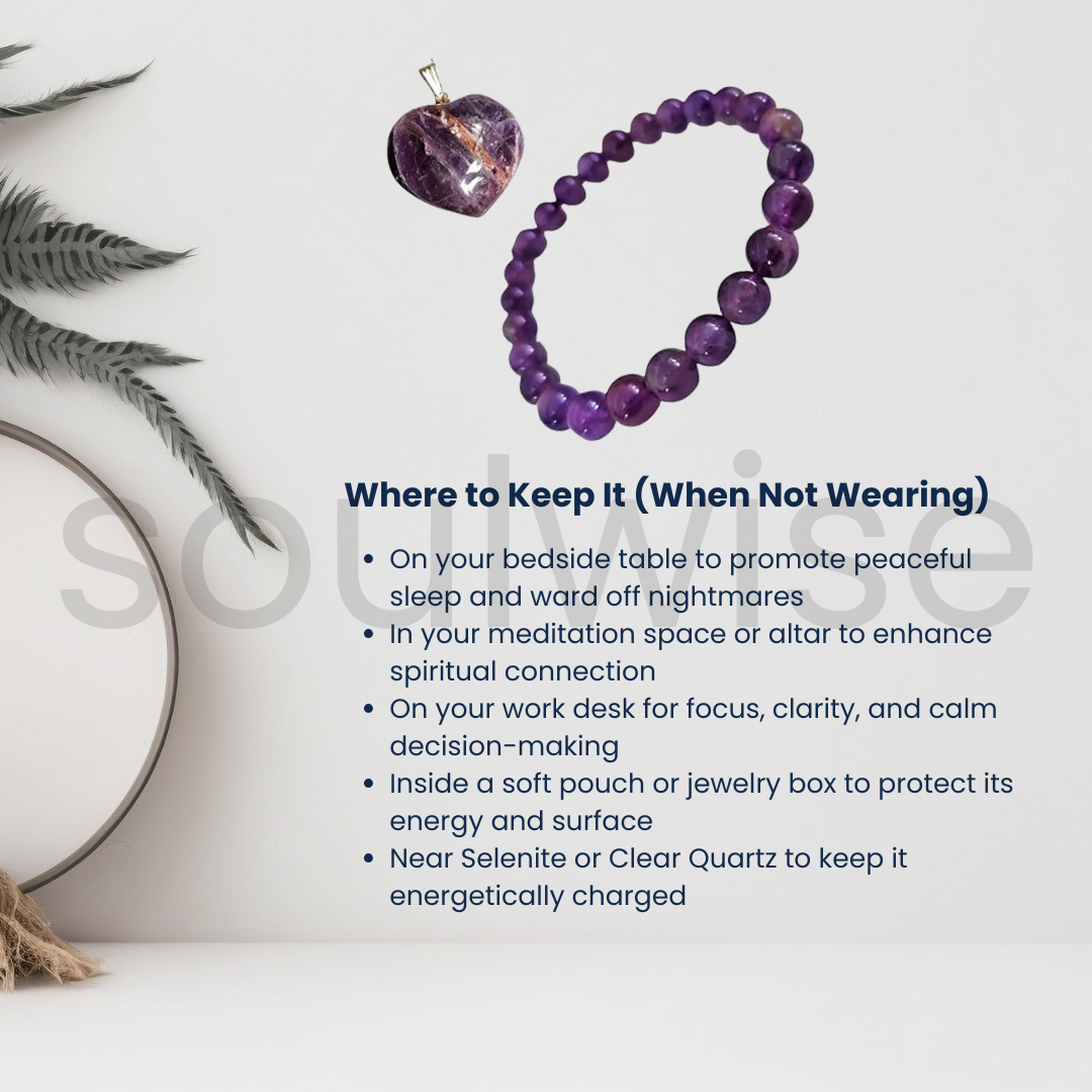 Natural Amethyst Crystal Bracelet (8mm) & Heart-Shaped Pendant Necklace Set – Healing, Protection & Spiritual Balance