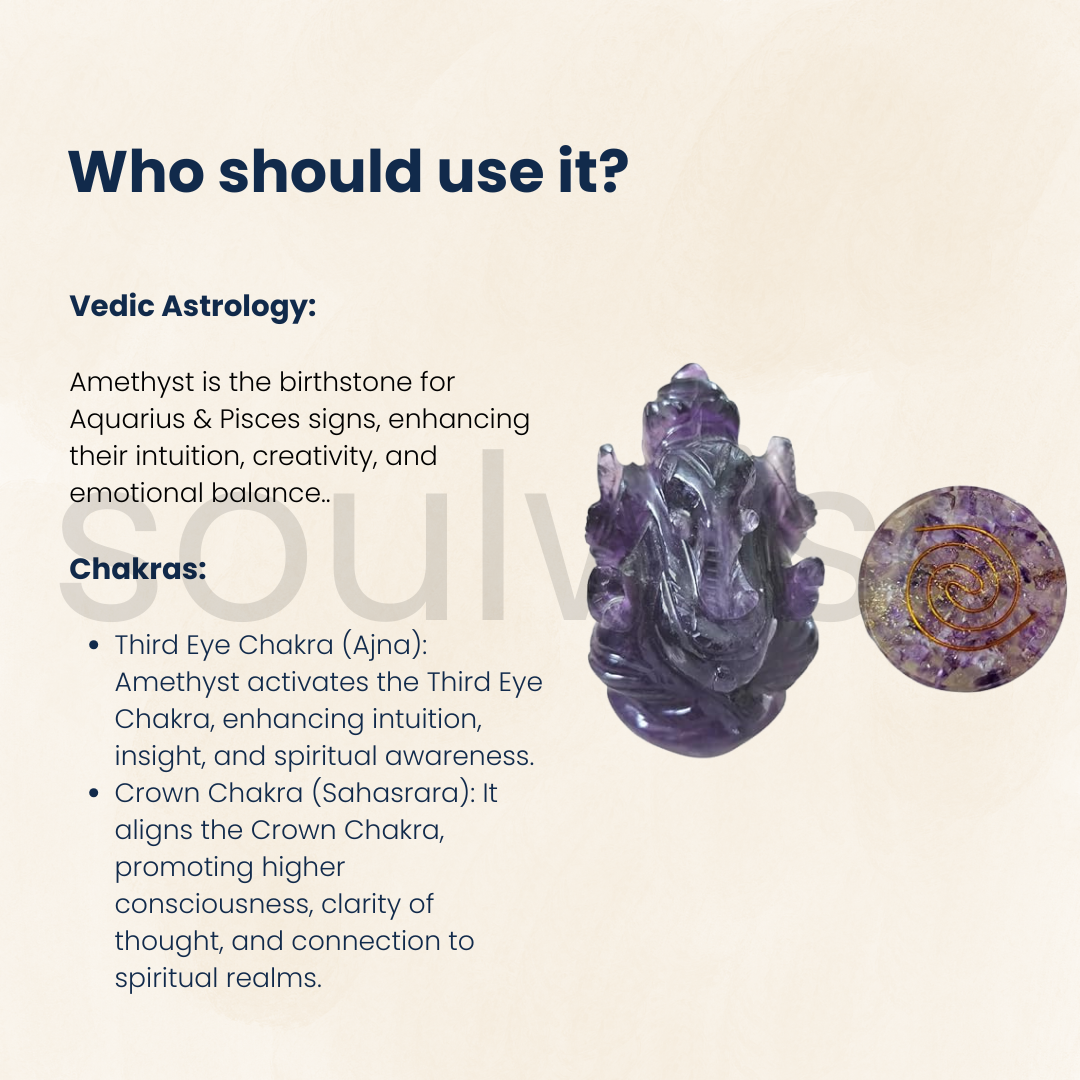 Amethyst Crystal Ganesha Statue 2" & paper weight table Decor Gift Set - Promotes Balance, Peace, Healing & Prosperity.