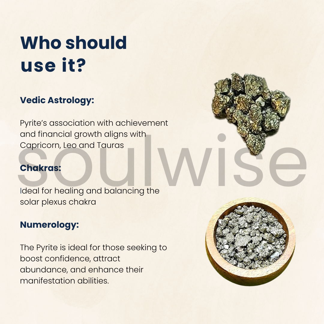 Soulwise Natural Pyrite chunks, for positive energy flow, Manifest money and Abundance, boost confidence, personal power, decor and gift (20g)