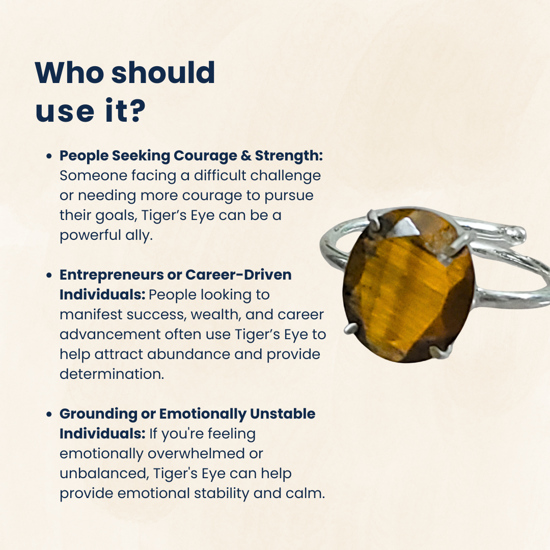 Tiger Eye Gemstone Certified Ring, Adjustable
