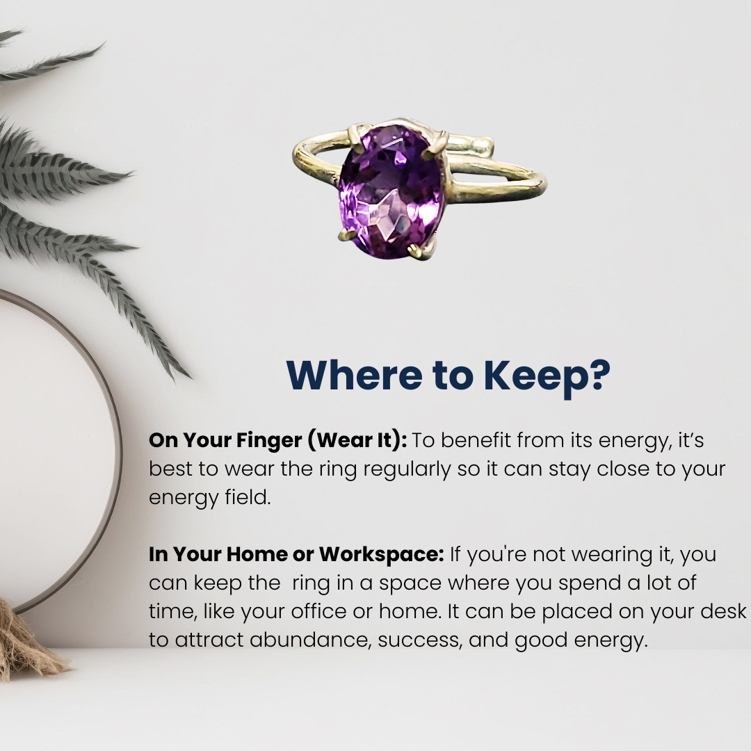 Amethyst Gemstone Certified Ring, Adjustable