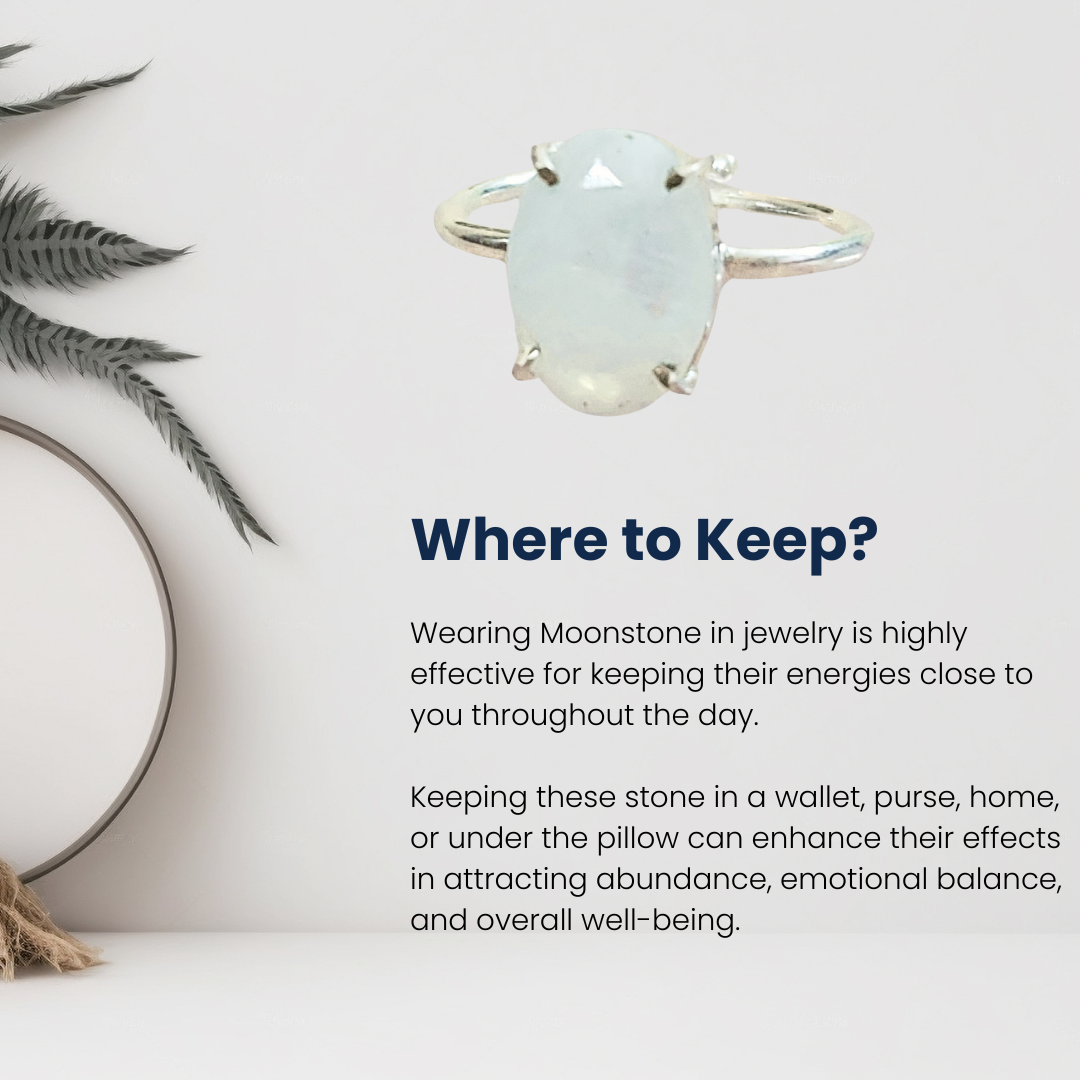 Natural Moonstone Gemstone Ring, Certified , Adjustable