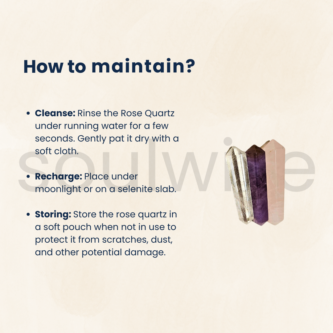 Soulwise Double Terminated Crystal Point Set – Clear Quartz, Rose Quartz & Amethyst – 3-Piece Crystal Set