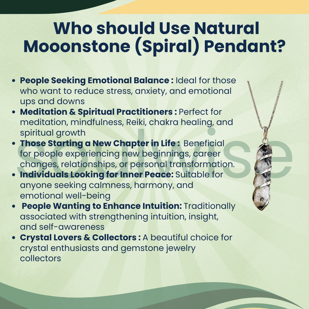 Moonstone Crystal Spiral Pendant – Natural Healing Stone Necklace for Aura Cleansing, Harmony, Emotional Balance & Well-Being